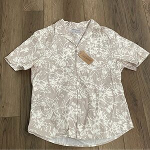 Original Paperbacks Camp Shirt Tan Floral Button Up NEW